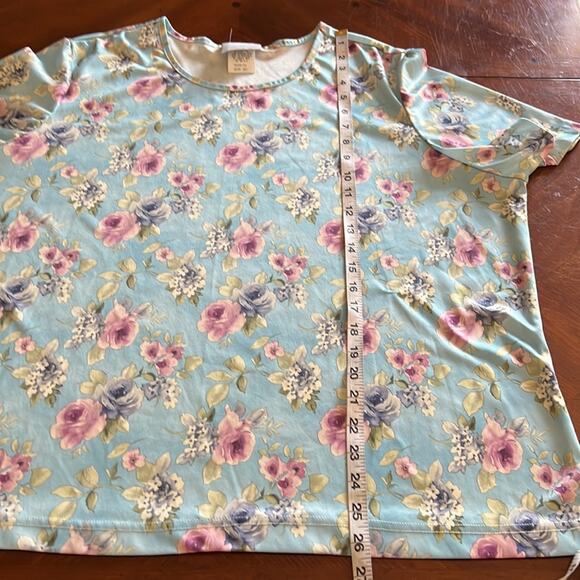 Blair 2XL Blue Floral Print Knit Top Vintage Short Sleeves - Picture 9 of 9